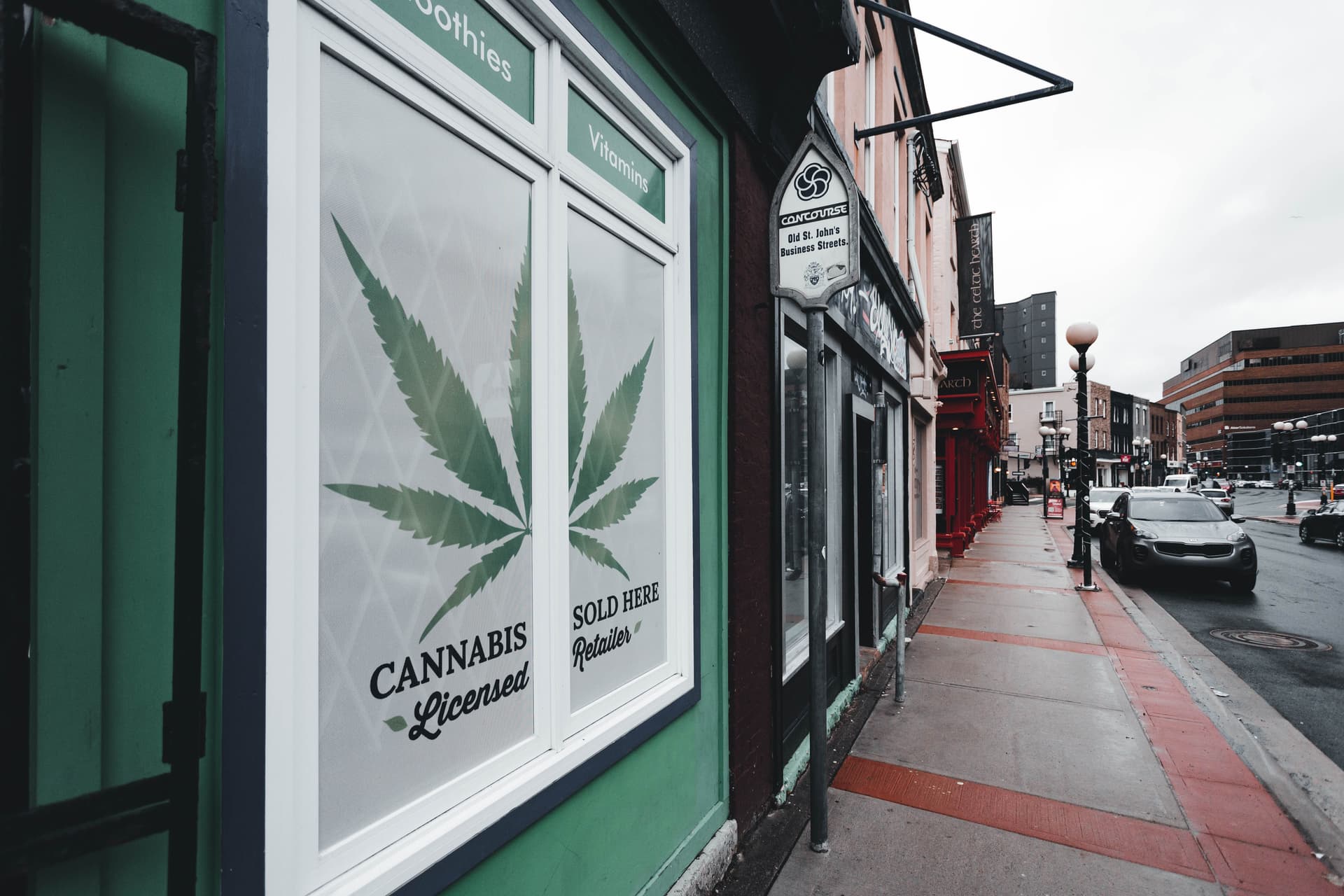 Licensed cannabis retailer storefront on a city street